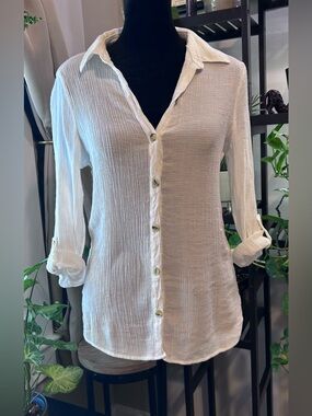 Damyller Lightweight White Gauze Button-Up Shirt - Women
